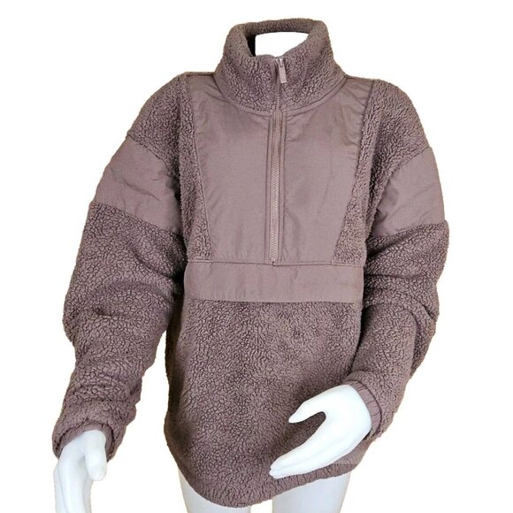 Victorias Secret Sherpa Pullover Sweater Womens L Brown Teddy 1/2 Zip Jacket - Picture 1 of 10